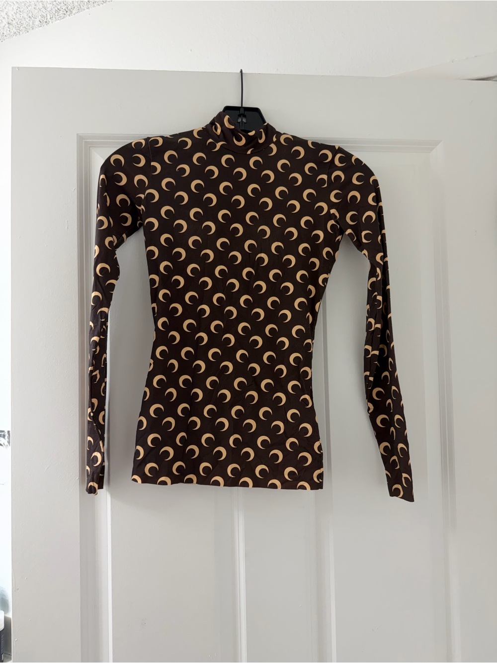 Marine Serre Brown Mock Neck Moon-Print Long Sleeve Top